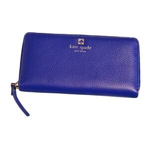 Kate Spade Laurel Way Neda Large Pebbled Leather Zip Up Cornflower Blue wallet